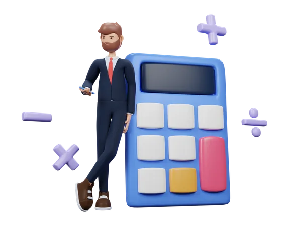 Man With A Calculator And Money  3D Illustration