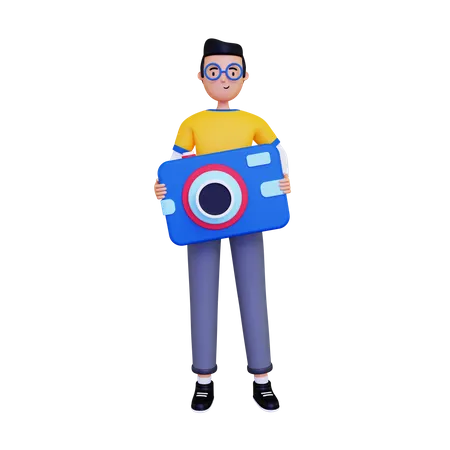 Man with a pocket camera  3D Illustration