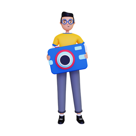 Man with a pocket camera 3D Illustration