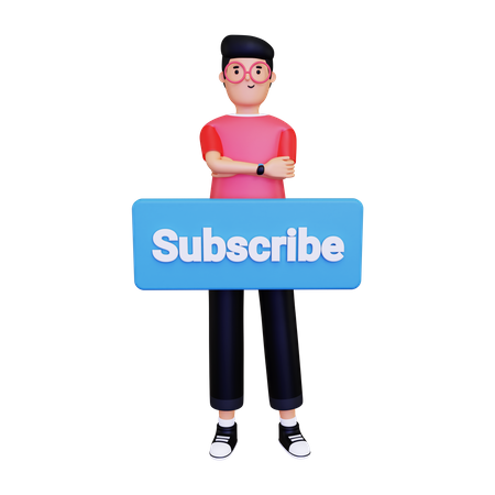 Man with a subscribe button  3D Illustration