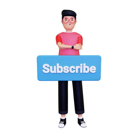 Man with a subscribe button  3D Illustration