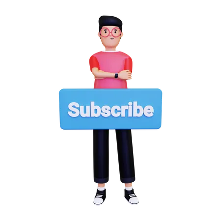 Man with a subscribe button 3D Illustration