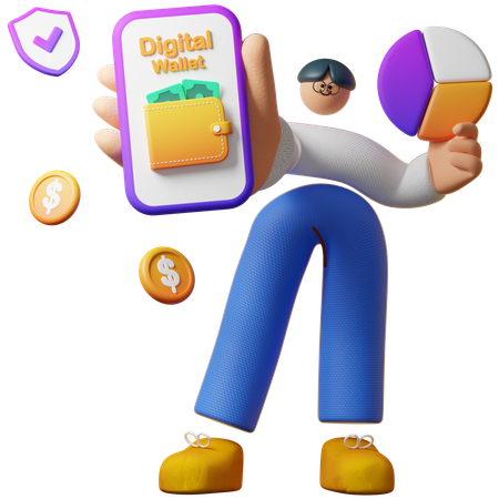Man With And Digital Wallet Report  3D Illustration