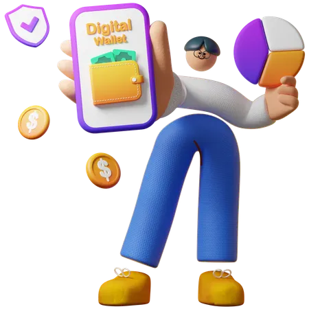 Man With And Digital Wallet Report  3D Illustration
