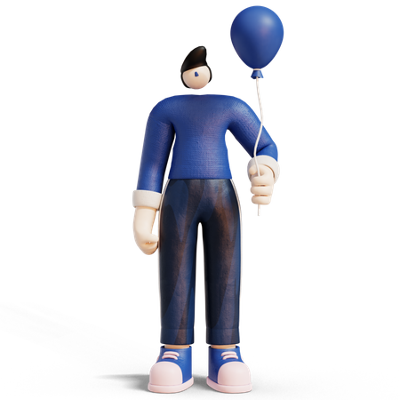 Man With Balloons Flying In Sky  3D Icon
