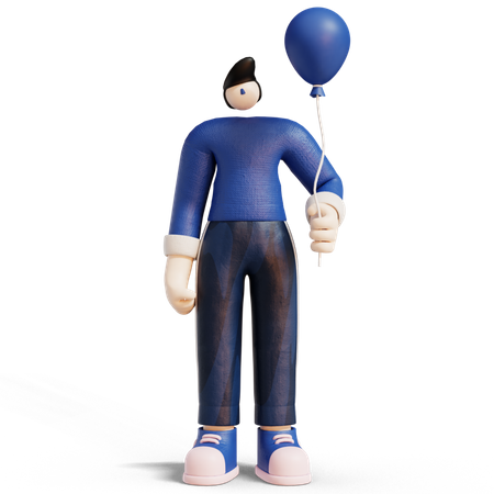 Man With Balloons Flying In Sky  3D Illustration