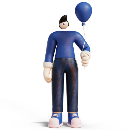 Man With Balloons Flying In Sky  3D Illustration