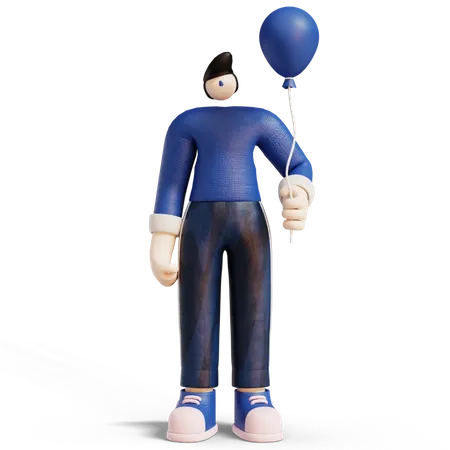Man With Balloons Flying In Sky 3D Illustration