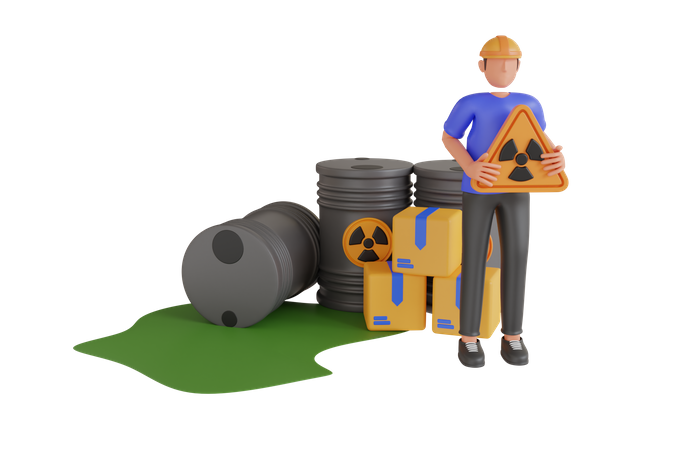 Man With Barrels Hazard Liquid  3D Illustration