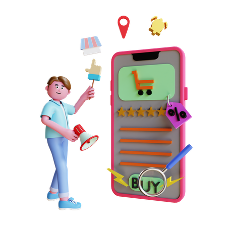 Man with big phone doing digital marketing  3D Illustration