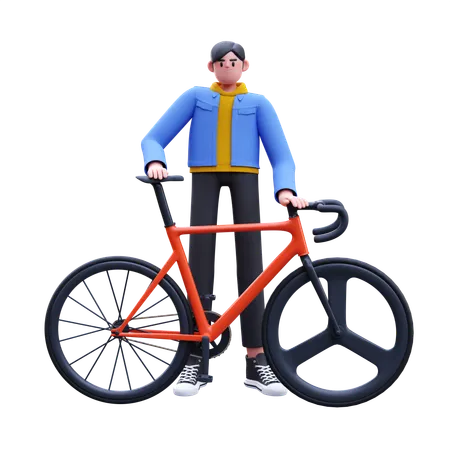 Man With Bike  3D Illustration