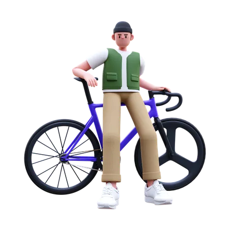 Man With Bike  3D Illustration