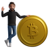 man with bitcoin 3d logos