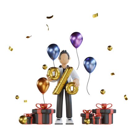 Man with black friday balloons  3D Illustration