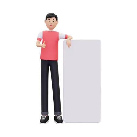 Man With Blank Placard For Advertising  3D Illustration