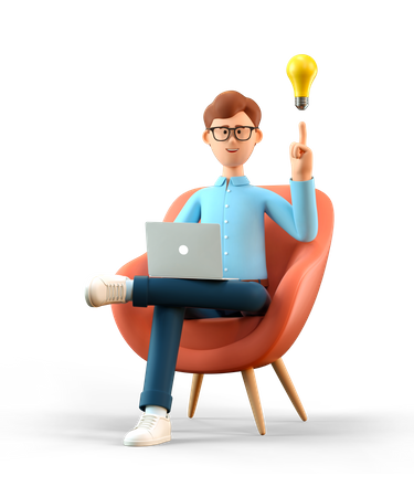Man with bulb over head creating new good ideas  3D Icon