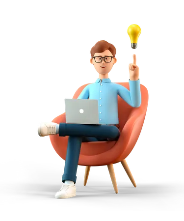 Man with bulb over head creating new good ideas  3D Illustration