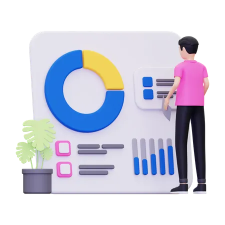 Man With Business Analysis Data  3D Illustration