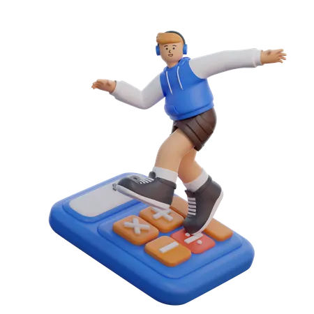 Man Is Dancing On Top Of Calculator 3D Illustration