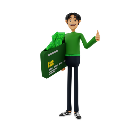 Man with card showing thumbs up  3D Illustration