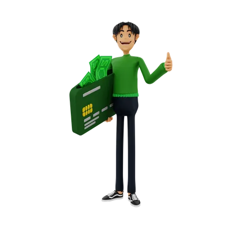 Man with card showing thumbs up  3D Illustration