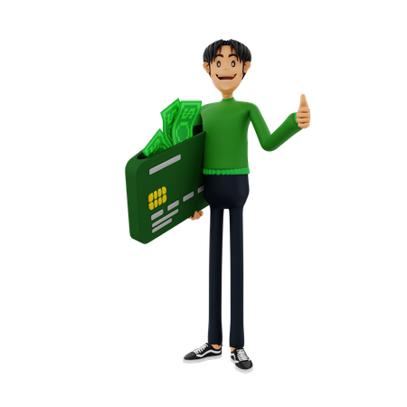 Man with card showing thumbs up 3D Illustration