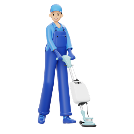 Man With Carpet Polisher  3D Illustration