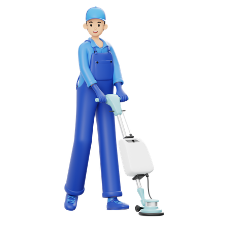 Man With Carpet Polisher  3D Illustration