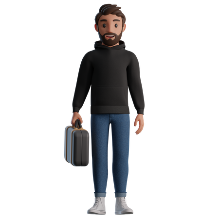 Man with case in hand  3D Illustration