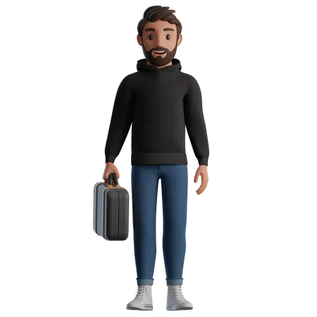 Man with case in hand  3D Illustration