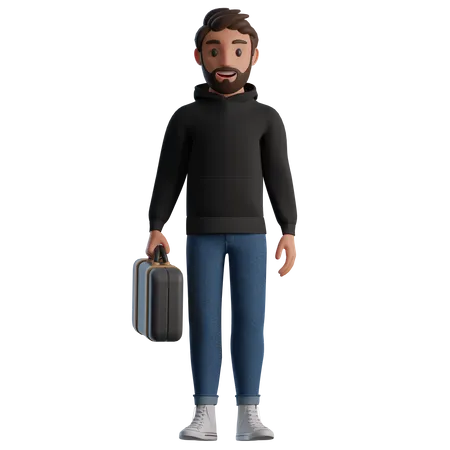 Man with case in hand 3D Illustration