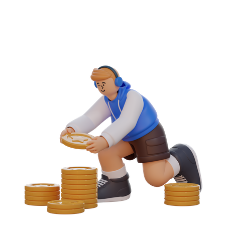 Man with coins  3D Illustration