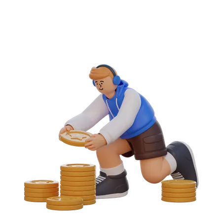Man Floats While Holding Pie Chart And Coin 3D Illustration