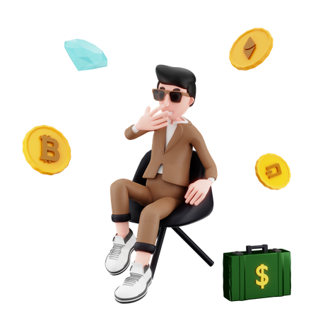 Man with crypto coin  3D Illustration