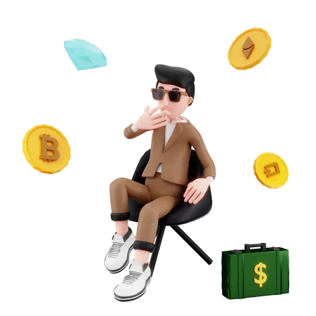 Man with crypto coin  3D Illustration