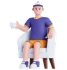 Man With Cup of Drink Sitting on Sofa