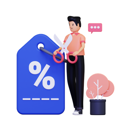 Man with discount coupon 3D Illustration
