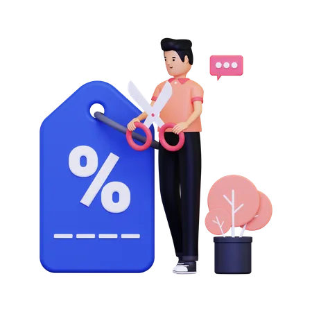 Man with discount coupon 3D Illustration