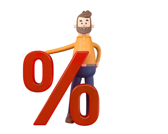 Man with discount symbol  3D Illustration