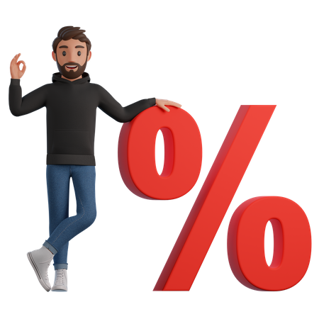 Man with discount symbol  3D Illustration