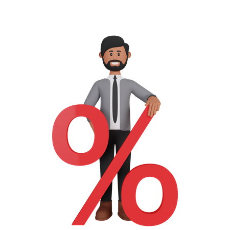 Man with discount symbol  3D Illustration