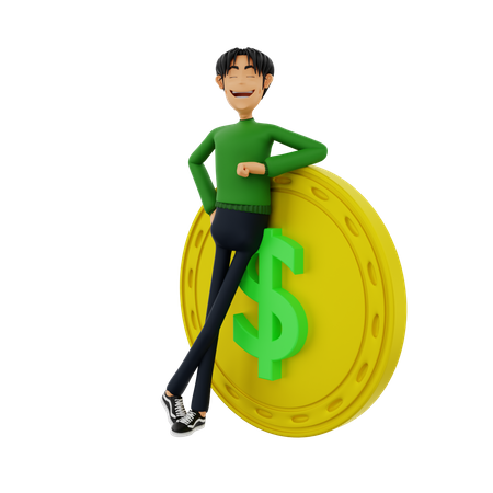 Man with dollar coin  3D Illustration