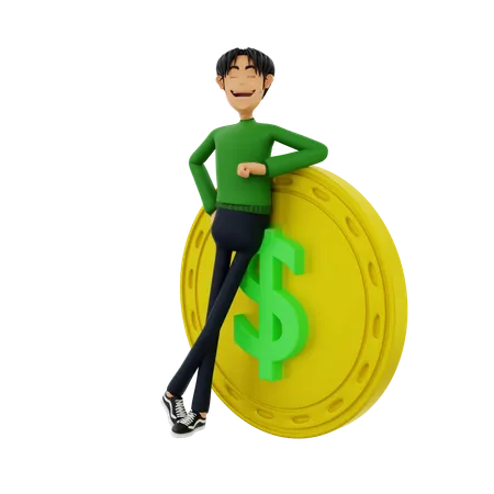 Man with dollar coin  3D Illustration