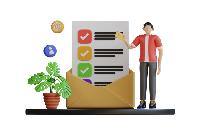 Man with email Checklist  3D Illustration