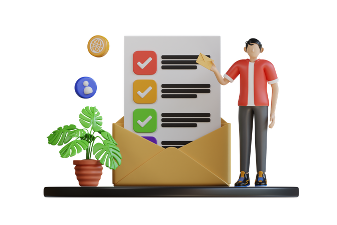 Man with email Checklist  3D Illustration