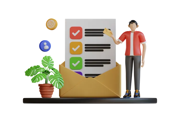 Man with email Checklist  3D Illustration