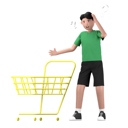 Man with empty shopping cart  3D Illustration