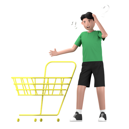 Man with empty shopping cart  3D Illustration