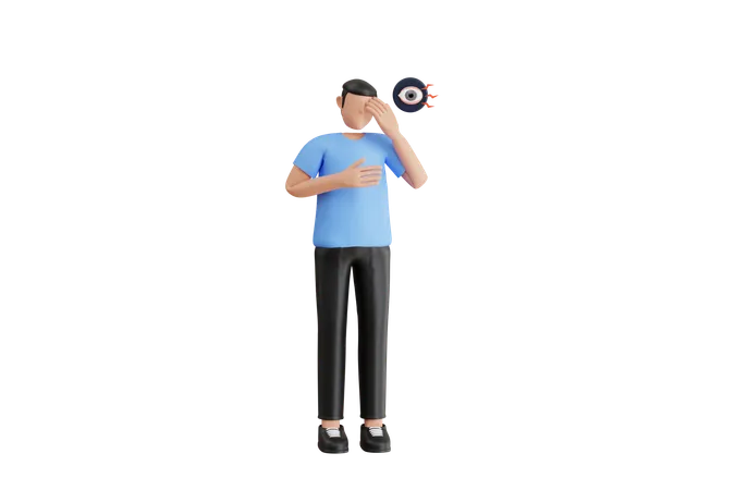 Man With Eye Redness Symptom  3D Illustration