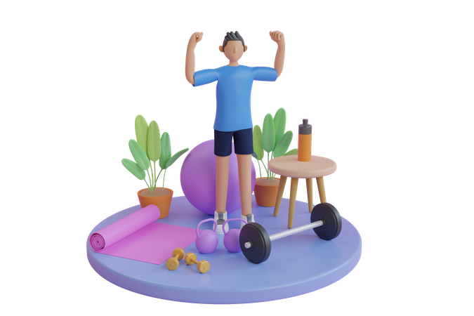 Man with Fitness Equipment  3D Illustration